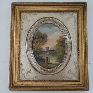 Miniature mid-century vintage Italian oil painting